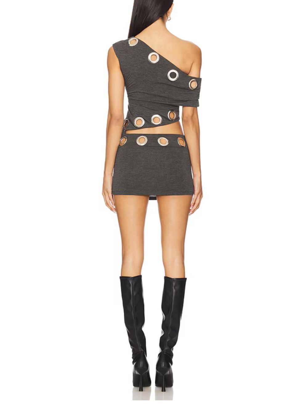 Jaded London Charcoal One-Shoulder Mini Skirt with Grommet Cutouts - Picture 4 of 5